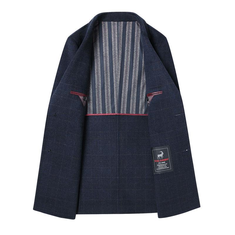 Autumn and Winter New Men's Handmade Double-sided Woolen Coat Medium and Long Suit Collar Plaid Woolen Coat Men's Coat
