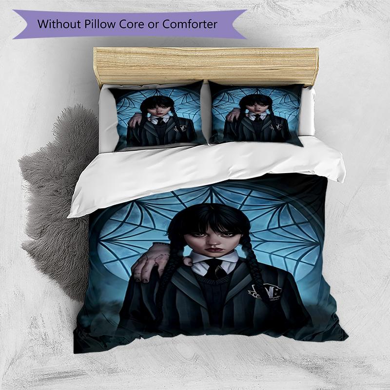 3pcs Addams Family Wednesday3 Design Cover Set - HD Printed Bedding with 1 Cover and 2 Pillowcases - Perfect for Home and Dorm Decor