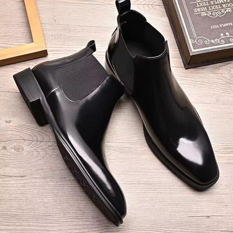 

2025 British Pointed Heightened High-top Suit Formal Men s Leather Business Short Handmade Chelsea Boots 39