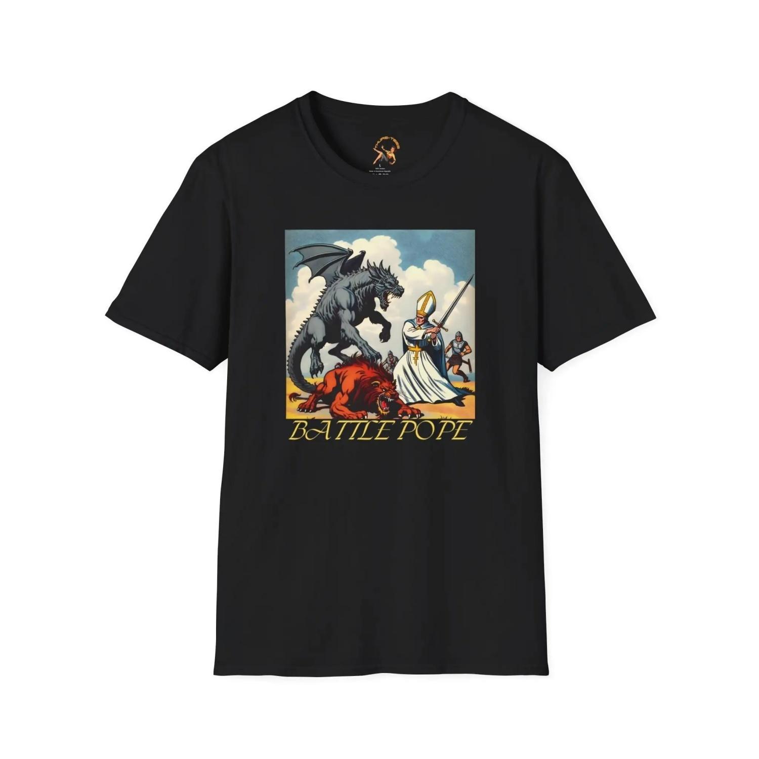 

Battle Pope T Shirt Catholic Retro Comic Battlepope Papacy Vintage demons fantasy science fiction Christian S чёрный