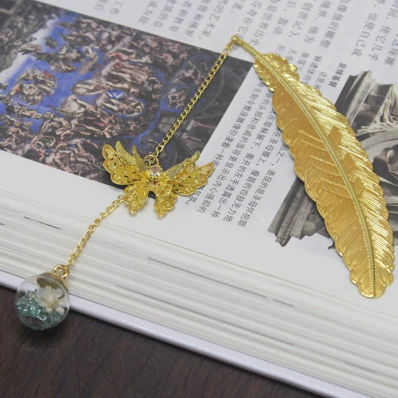 Chinese Cross-border Metal Feather Bookmark: Classical Leaf Vein Design, Creative Stationery, Ancient Style Cultural Gift