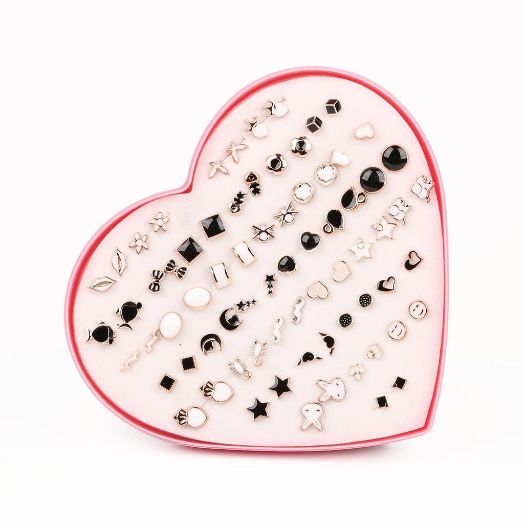 36Pairs/set Flower Earring Stud Set Fruit Earring Stud Set For Girl With Heart Box Earrings Jewelry