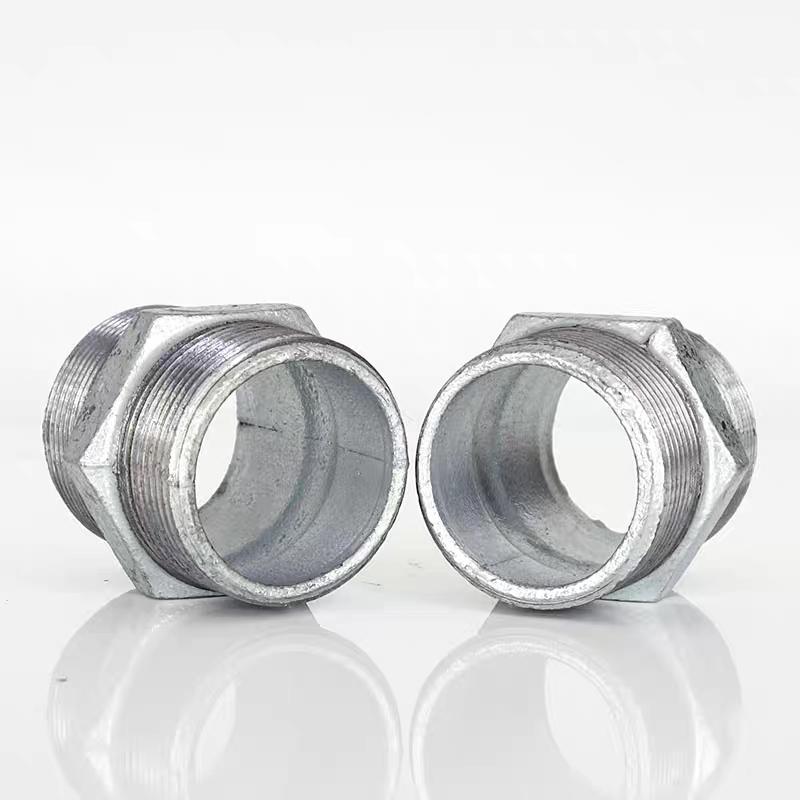 Conector de Nipple Hexagonal Galvanizado de Duas Pontas, Conexão para Tubo de Ferro Maleável, Opções de Diâmetro Igual e Variável