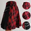 Women Mini Skirt Checkered Print Contrasting Color Pleated Skirt High Waist Metal Chains Belts Decoration Irregular