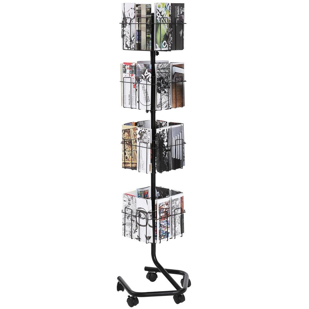 Brochure Display Rack 32-Pocket Rotating Literature Display Stand 5 Wheels