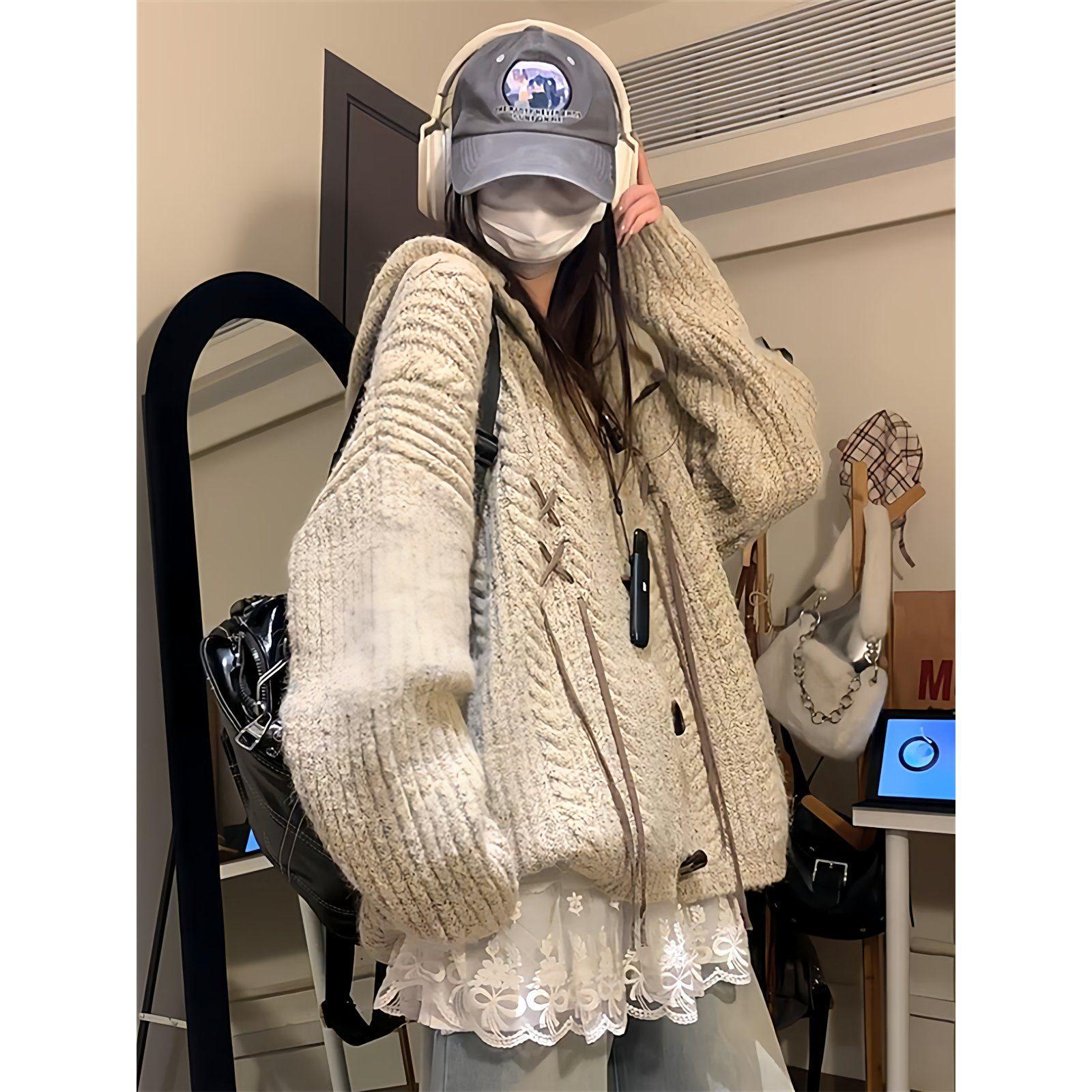 

Women s Autumn-Winter Loose Knitted Cardigan with Rabbit Ears