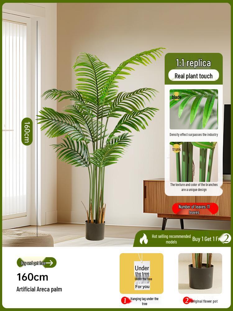Luxury Fishtail Palm Artificial Tree for Indoor Living Room Decor - Bionic Green Plant In Pot for Floor Landscaping.
