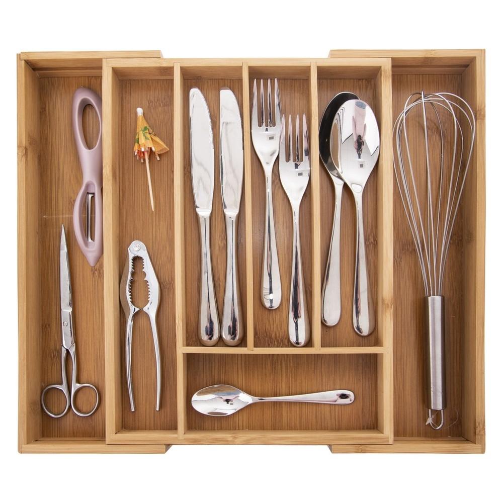 Organizer Bambusowy Rozsuwany Wkład do Szuflady Sztućce Przybory Kuchenne