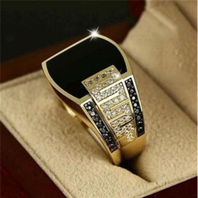 My Fine Jewelry Women's Gold/Black 2025 New Men's Ring Fashion Metal Color Inlaid Stone Zircon Punk Rings Suitable For Men Engagement