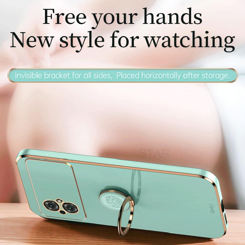 Poko M5s Luxury Ring Holder Plating Case for Xiaomi Mi Poco M4 M5 4g M 4 5 5g Silikonový stojánek Zadní kryt Funda Pocom4 Pocom5