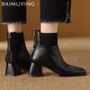 Leather Chunky Women Ankle Boots Square Toe Fashion Mid Heels Shoes 2025 Trend Elegant Pumps Winter Classic Goth Botas De Mujer