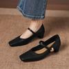 Krazing Pot Microfiber Square Toe Thick Med Heels Spring Summer Shoes Big Size 43 concise style Women Office Lady Pumps