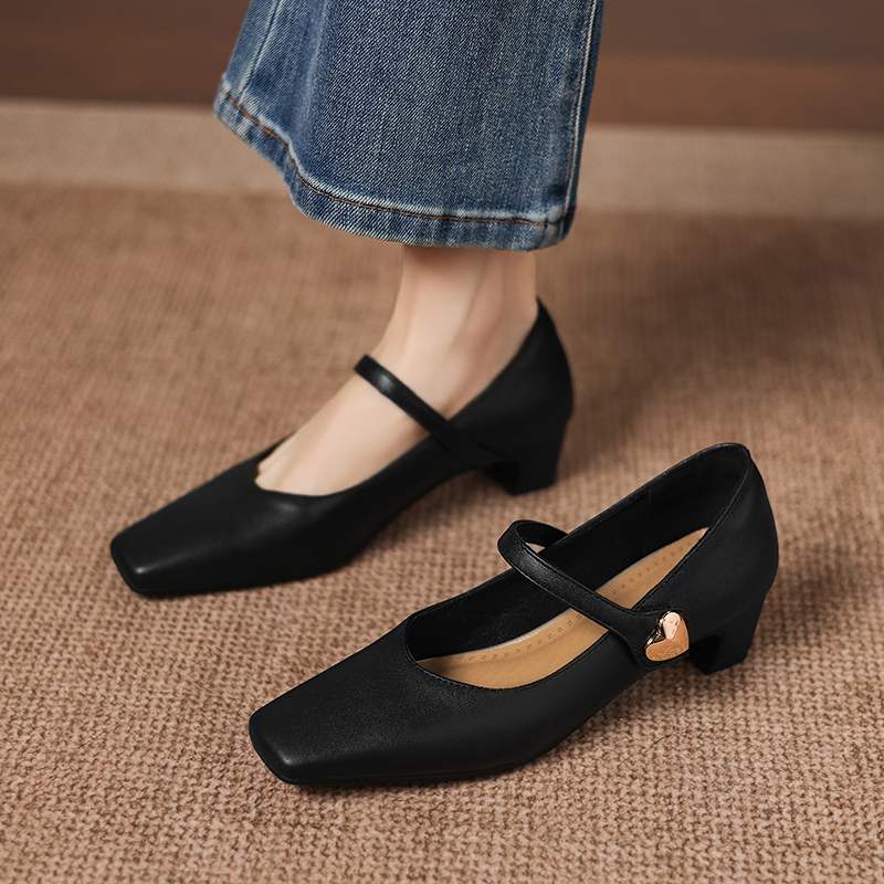 Krazing Pot Microfiber Square Toe Thick Med Heels Spring Summer Shoes Big Size 43 concise style Women Office Lady Pumps