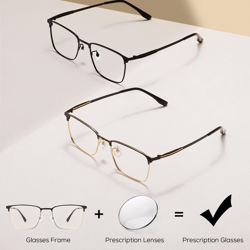 Men Metal Square Prescription Glasses Multifocal Progressive Photochromic Full Rim Eyeglasses Anti blue Light Optical Lenses