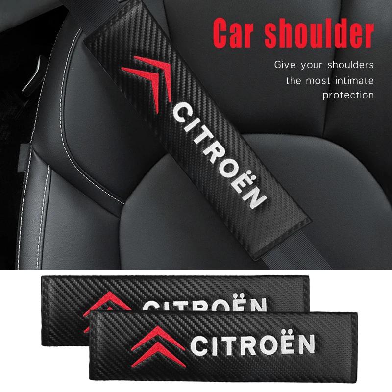 QQEP4 For Citroen C3 C5 Aircross C5X C4 Picasso e-C3 C1 C-Crosser C6 Interior Accessory Carbon Fibre Seat Belt Cover Shoulder Pads