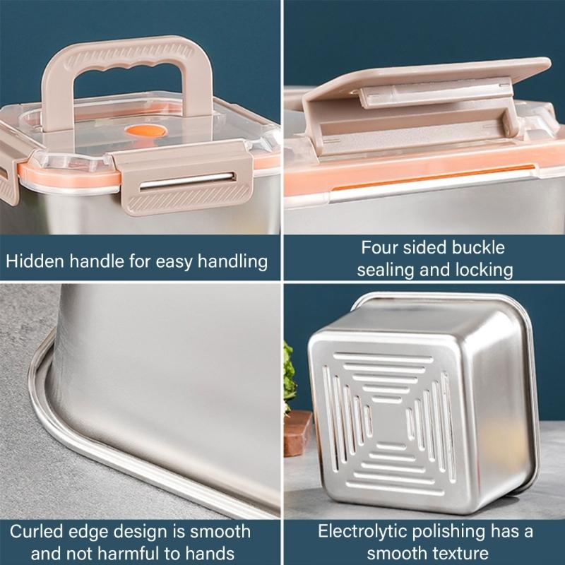 Multipurpose Stainless Steel Food Preserver Lunch Box with Transparent Lid Household Crisper Practical Meal Container