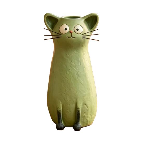 

Quirky Cat Vase Handcrafted Resin Cat Flower Vase Funny Kitty Planter зелёный