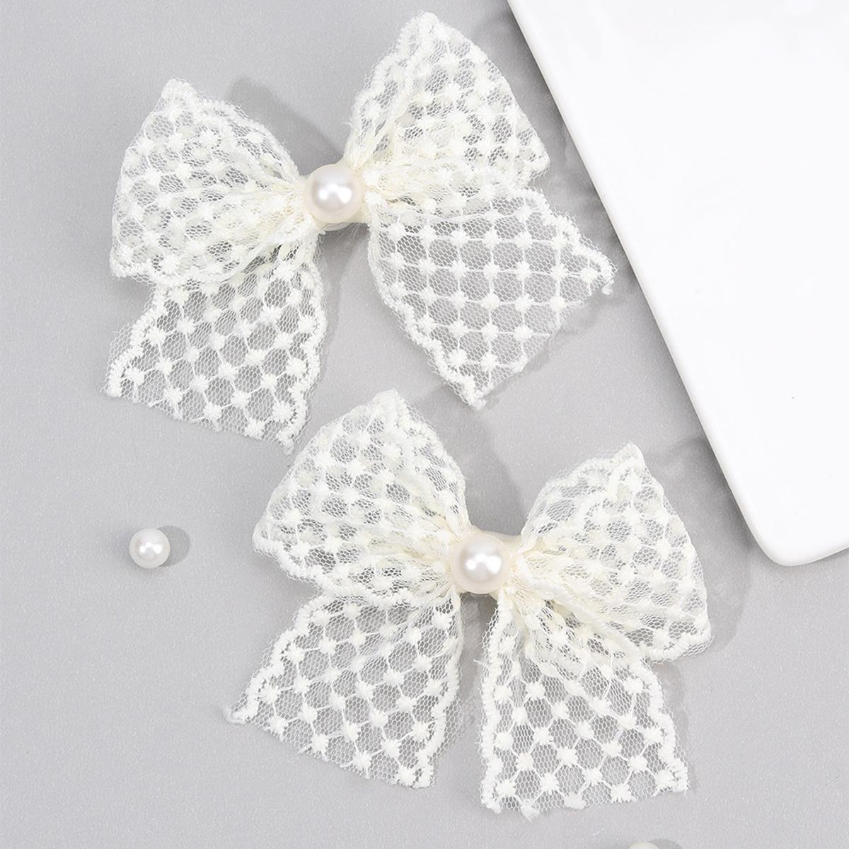 

2 шт. Белые кружевные заколки для волос для девочек, расшитые цветами и жемчугом, милые цветочные детские заколки, детские аксессуары для головных уборов
