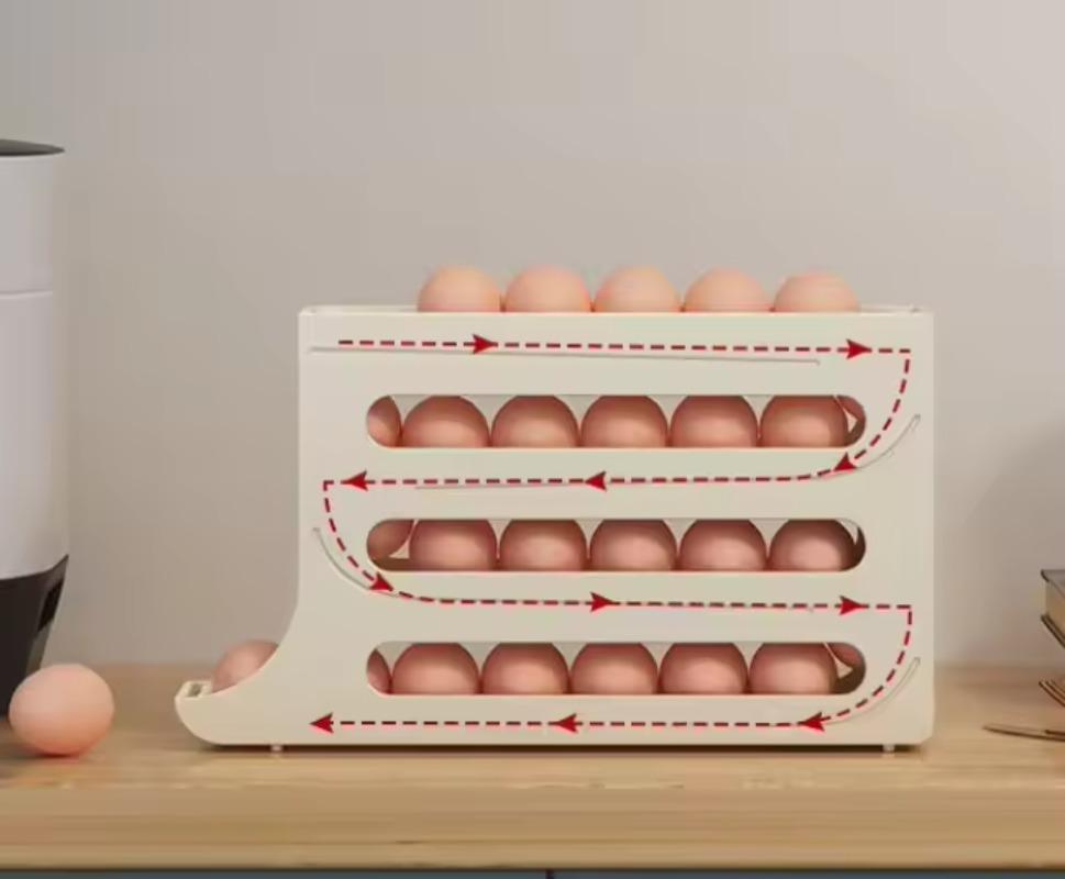 Eggs Holder for Fridge,4 Tiers Auto Rolling Fridge Egg Organizer,Space-Saving Egg Dispenser Holder,Holds 30 Eggs,Kitchen