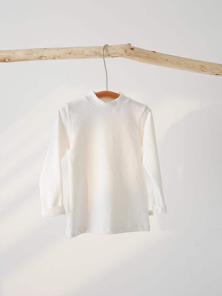 Kids' 2025 Unisex Long Sleeve Stand-up Collar Base Layer T-Shirt - Spring/Autumn Style, Cotton, Solid Color