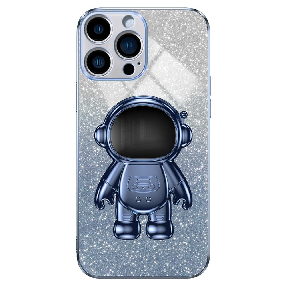 

For iPhone 16 Pro Max Case with Astronaut Kickstand PC+TPU Phone Cover Shiny Glitter Blue