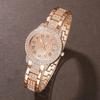 1pc-Ladies' Diamond Inlaid Quartz Watch, Rose Gold Roman Numeral Full Diamond, Niche Style