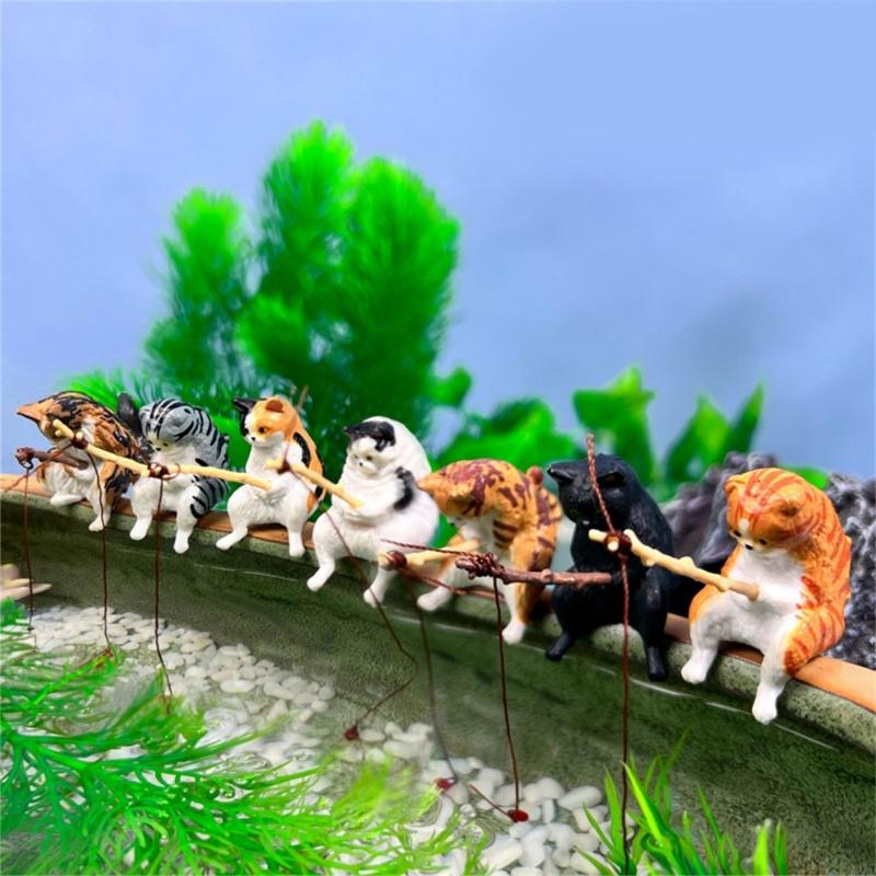 62KD Creative Cats and Ladybird Leaf Resins Sculpture for Unique Fishtank Ornaments