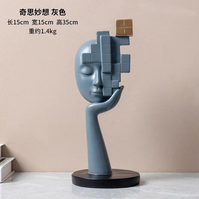 Abstract Face Sculpture Crafts High-end Character Figurine Living Room Wine Cabinet Art Ornaments Home Decoration Gift
