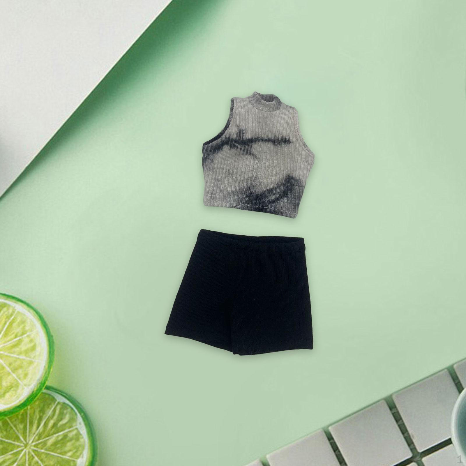 

1/6 Scale Tank Top with Shorts Basic Crop Outfit Realistic Cosplay Dress up Causal for 12 inch чорний