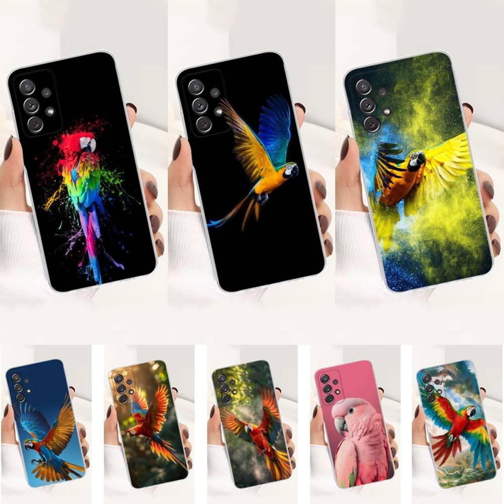 A-Animal Parrot Bird Phone Case For Samsung A51,71,30,S21,10,20,Ultra,FE,Lite, S22,23,9,PIus,Transparent, Silicone