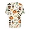 Women's Casual Short Sleeve Halloween Pullover Top with Bat and Pumpkin Print Round Neck Relaxed Fit Shirt for Fall Season