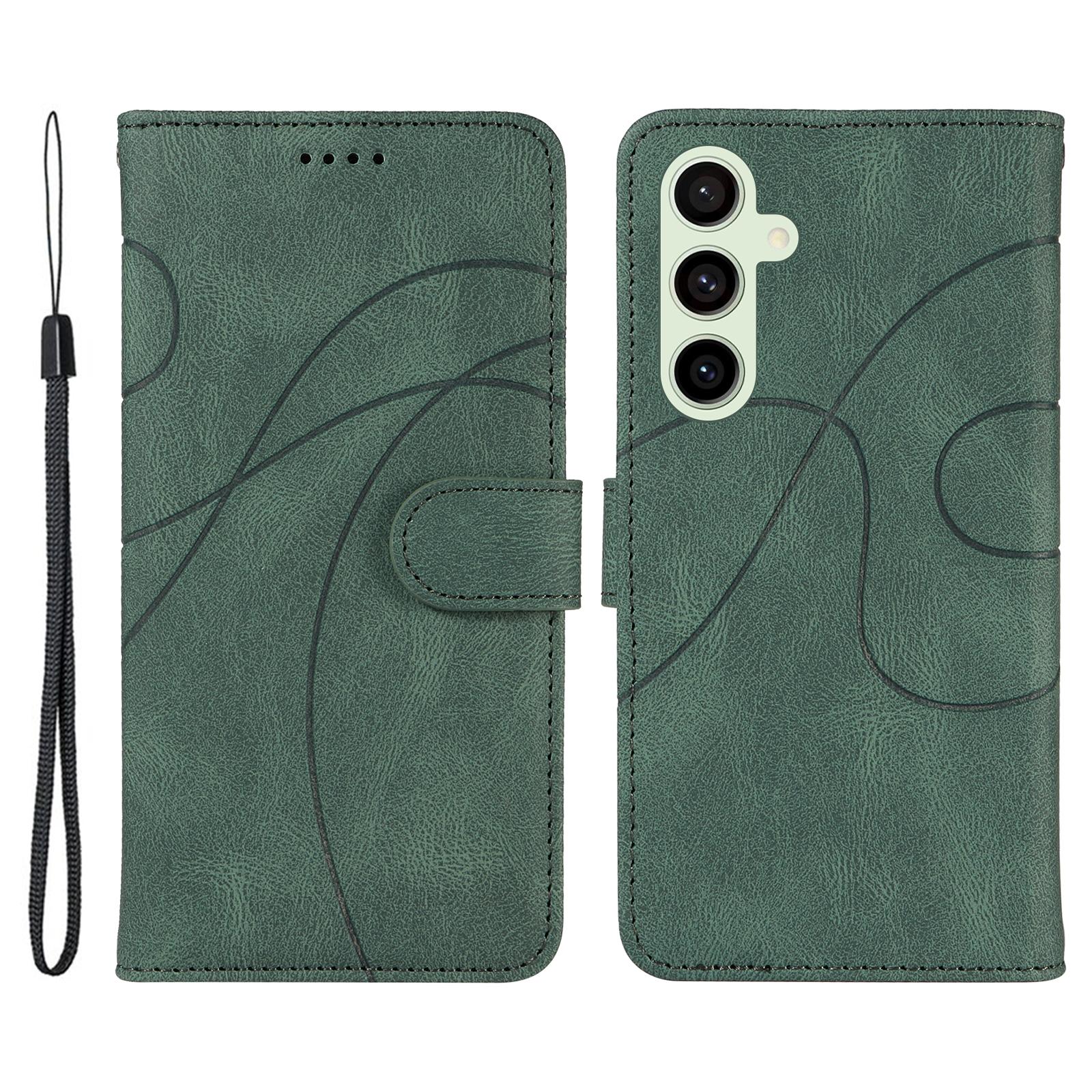 

For Samsung Galaxy S24 FE Leather Case Wallet Cover Curved Line Imprinted Green