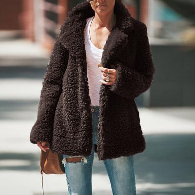 Winter Women's Casual Solid Fluffy Short Cardigant Jacket Collared Long Sleeve Loose Button Up Jacket Fashion Simple Soft Comgfortable Warm Plus Coat
