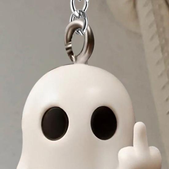 Halloween Keychain Ghost Middle Finger Styling Resin Figurine Key Chain Home Office Desk Festive Decoration