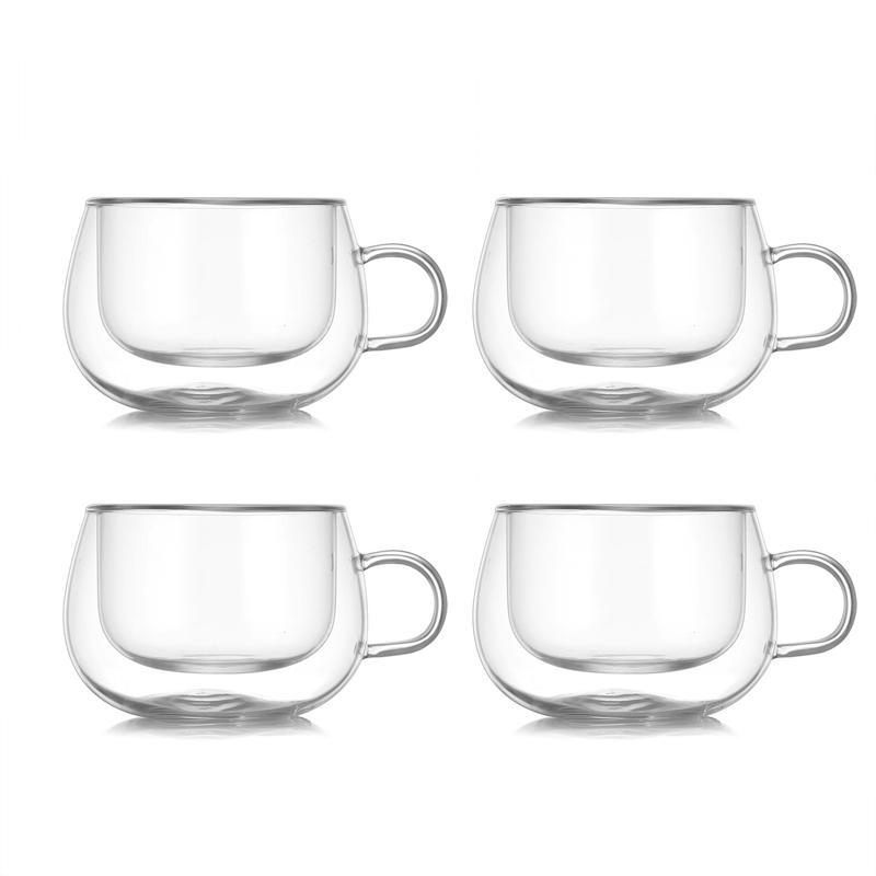 180 ml doppelwandige Kaffeetassen aus Glas, 2er-/4er-Set, klare Espressotassen mit Henkel, hitzebeständige Glastasse für Milch, Latte, Tee