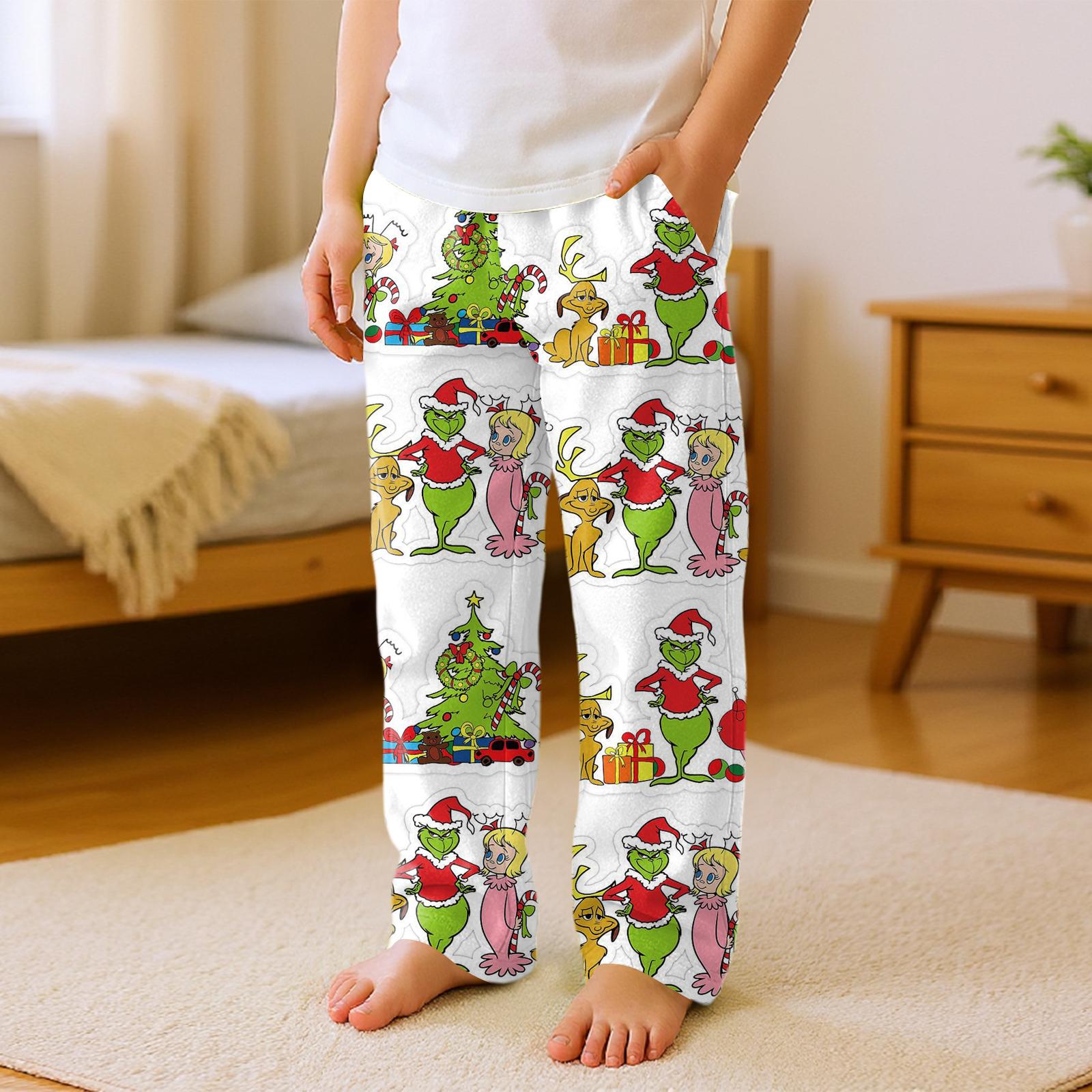 

Детские универсальные рождественские брюки с принтом, карманами, плюшевые, повседневные, пижамные, домашние 160