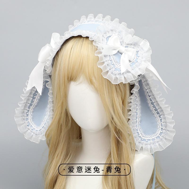 Original Lolita Headband, Love Fan Rabbit O Girl Bow, Lop-eared Rabbit Headband, Hair Accessories, Headgear, Black and White Pink Water Blue.