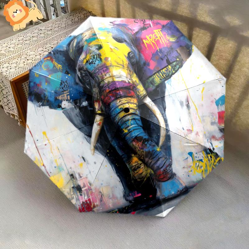 1 PC Automatic Folding Umbrella - elephant Pattern, Portable & Foldable Design with 8 Ribs, Christmas Birthday Gifts
