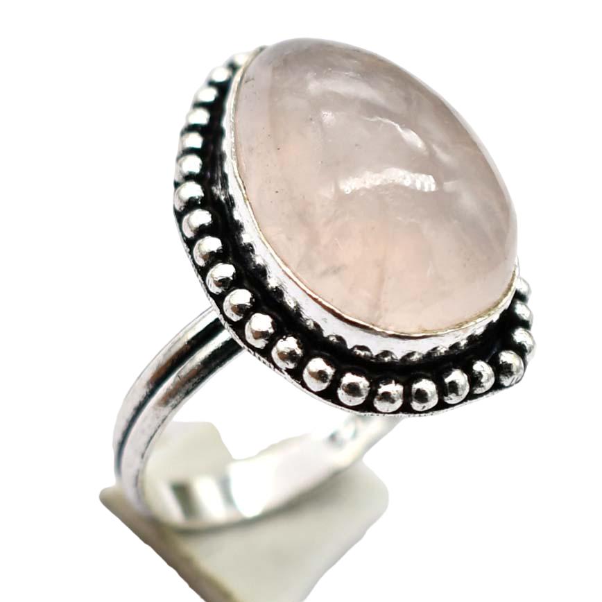 Rose Quartz Ethnic Handmade Ring Jewelry US Size-8.25 R 5483