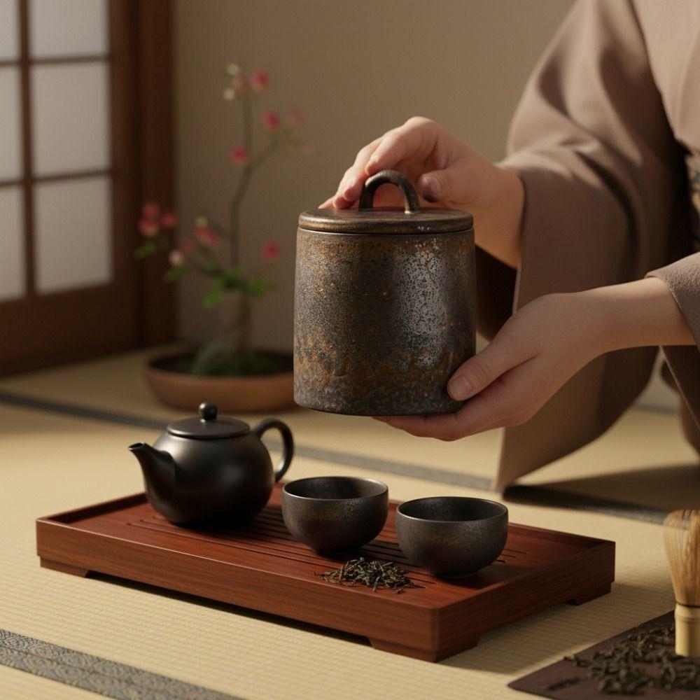 Kiln-change Glaze Tea Storage Box Sealed Seasoning Jar Vintage Ceramic Tea Jar  Spice