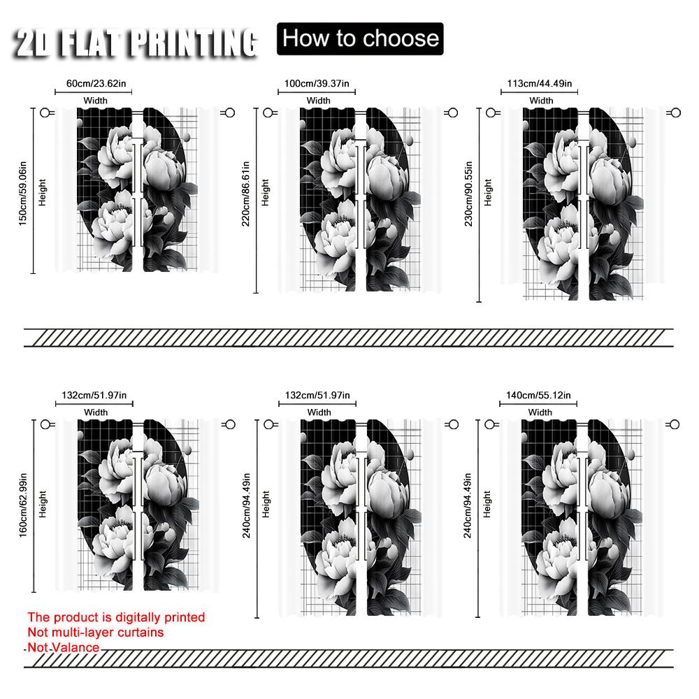 2pc    Party Window Curtains Peony Blossoms Polyester  Without Electricity Festive Backdrops Applies to Holiday Home Decor & Gifts