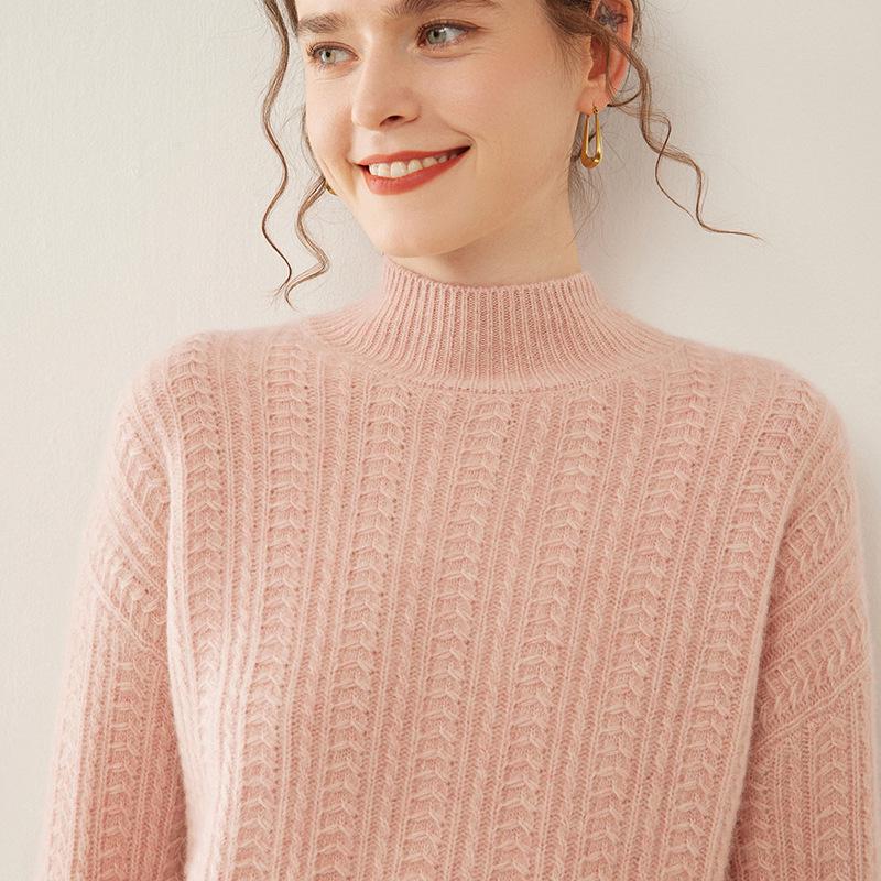 Women's Slim Fit Cashmere High Neck Knit Pullover - Thick, Stylish, Casual, and Elegant for Autumn/Winter