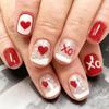 Valentine's Red Glossy Heart Sparkle Short Square False Nails - 24 Pieces