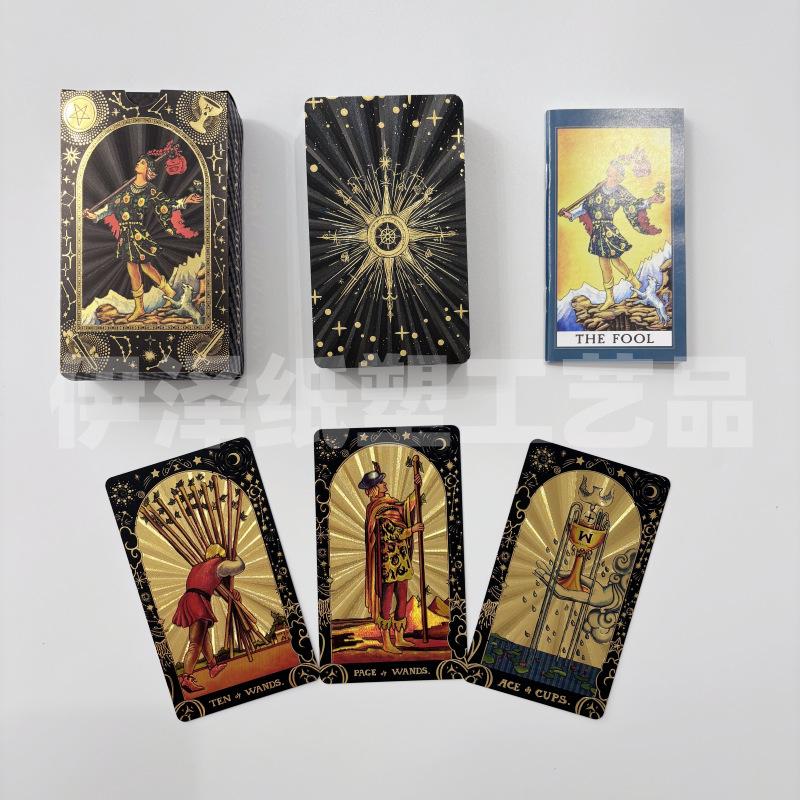 Gold Foil Waterproof Tarot Card Set with Full-Color Printing and Game Instructions
