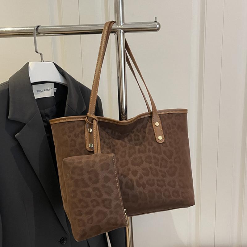 

Yogodlns Женская сумка через плечо с леопардовым принтом для поездок на работу, повседневная сумка-тоут, большая вместимость, женские сумки и кошельки 38x12x24.5cm кофейный