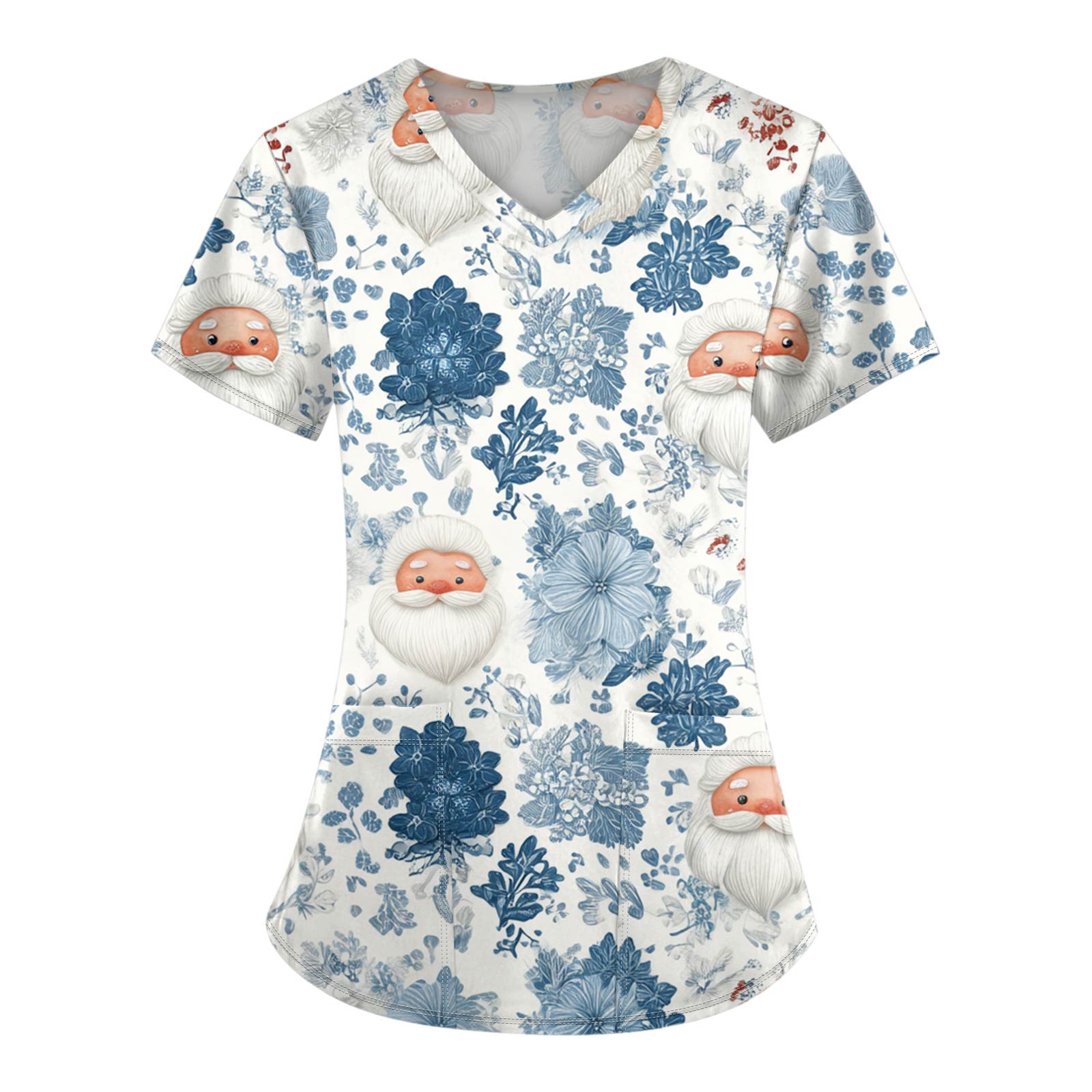 

Женские топы с короткими рукавами и v-образным вырезом с рождественским принтом, рабочая блузка с карманами XL