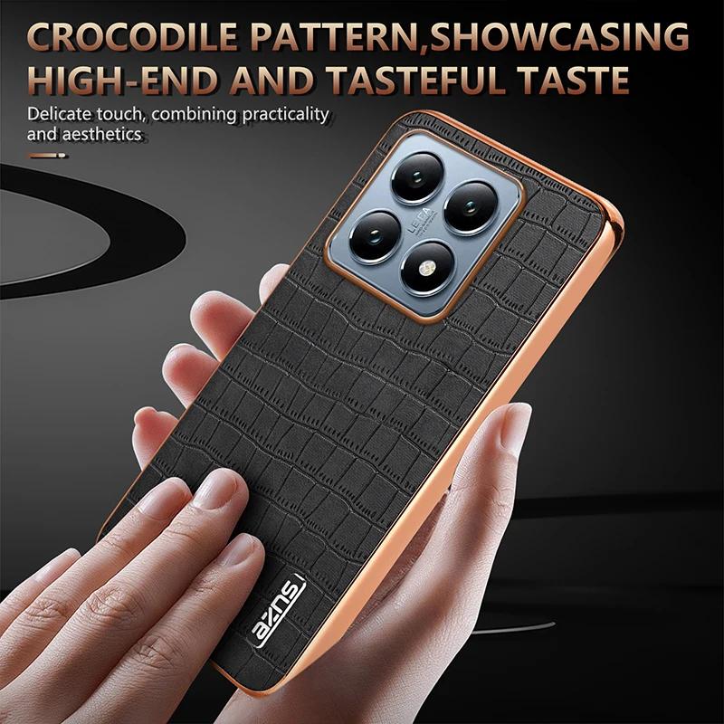 Crocodile Pattern PU Leather Case for Xiaomi 14T 13T Pro Poco X6 F6 M6 Pro Shockproof Soft Plating Bumper Frame Cover