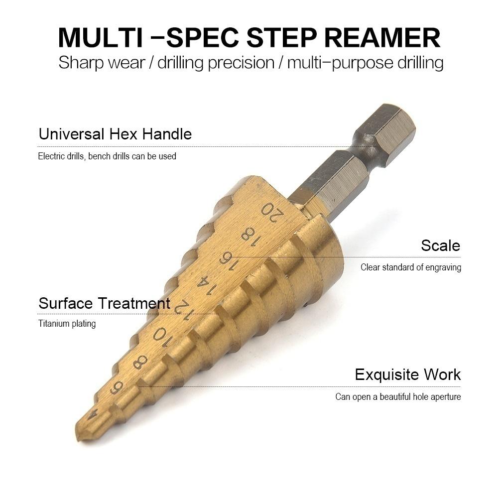 1/4" Hex Shank Step Drill Bit 4-12mm/4-20mm/4-32mm Cone Titanium Coated Metal Hole Cutter HSS High Speed Steel Quick Change