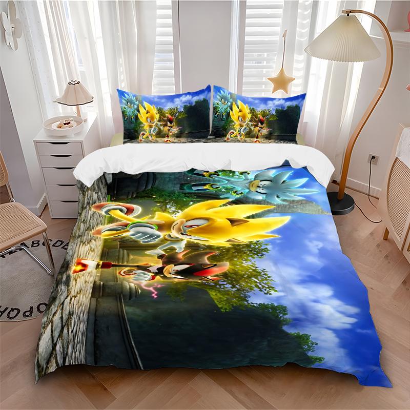 Sonic Friends Adventure Printed 3pcs Bedding Set Soft Microfiber 1 Duvet Cover And 2 Pillowcases Home Bedroom Decor Xmas Gift Ek135