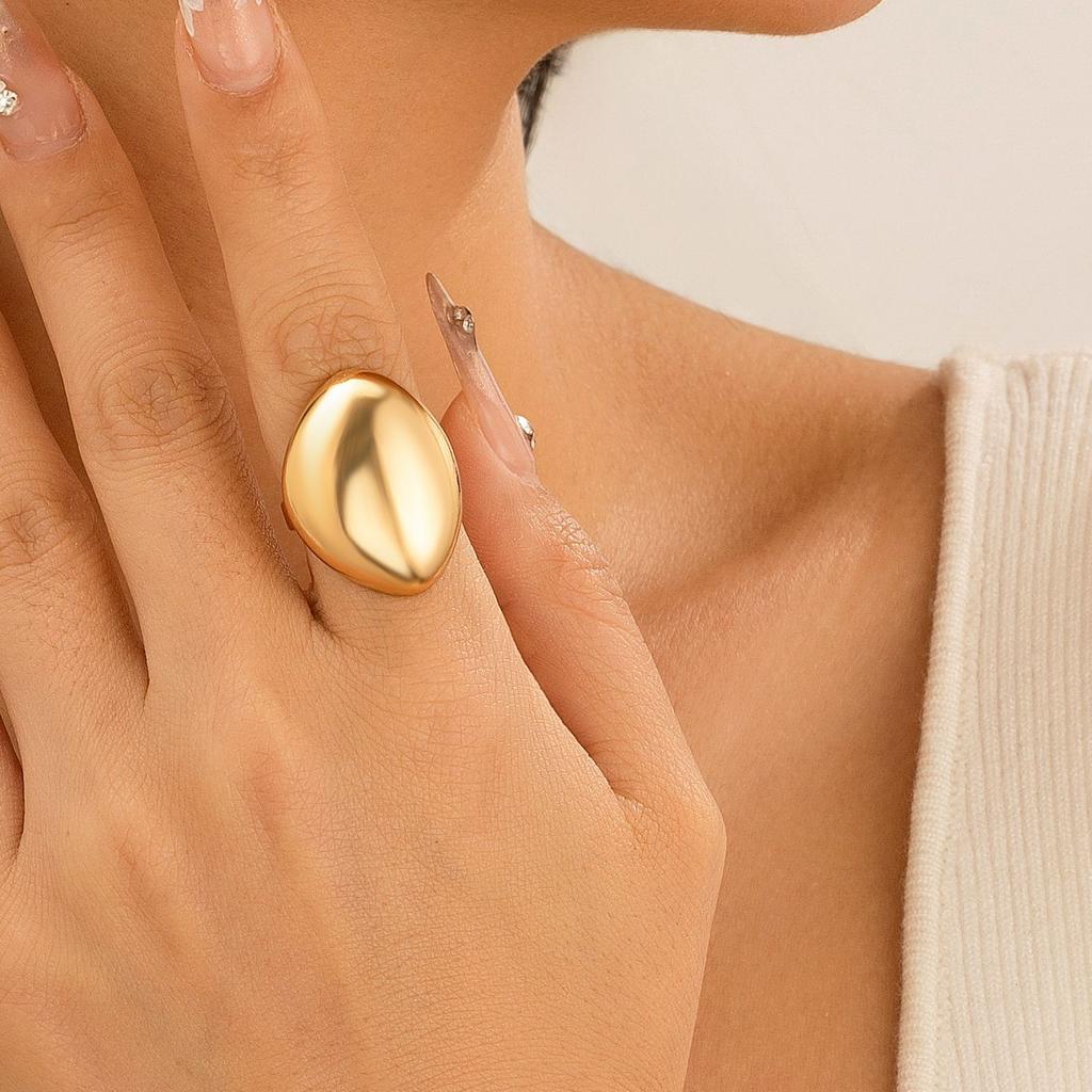 Anello Metallico Lucido Lava Liquida Vento Femminile, Set di Anelli con Superficie a Uovo Aperta Goccia d'Acqua Texturizzata